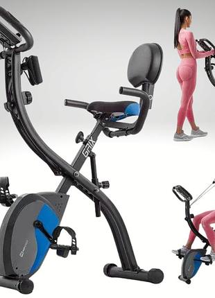 Велотренажер магнітний складний hop-sport hs-3010x grix x-bike з еспандерами і 8 рівнями навантаження чорно-синій (до 110 кг)