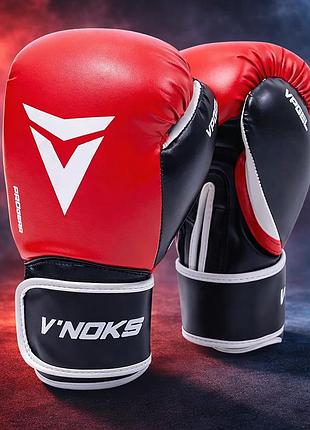 Боксерські рукавички v'noks lotta red 12 ун. з багатошарової штучної шкіри піно-гелеве наповнення вентиляція манжет velcro