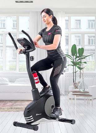 Велотренажер hop-sport hs-2080 spark чорно-сріблястий (2020) з регулюванням сидіння і датчиками пульсу 8 рівнів опору