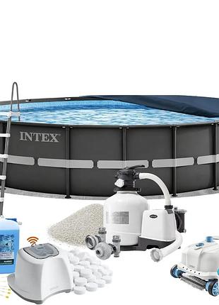 Каркасний басейн maxpro intex 26340-11в1, 732 x 132 см (басейн, підстилка, драбина, фільтр 12 000 л/год, пісок, альгенікс,