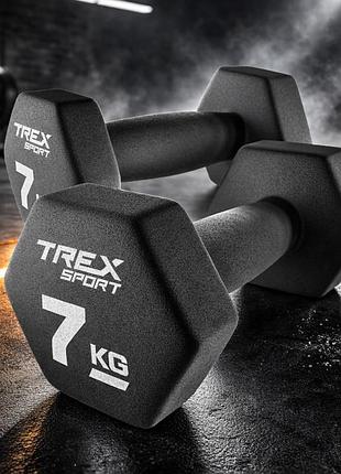 Гантели trex sport tx-070vd 2x7 кг неопреновые чугунные шестигранные для силовых тренировок дома и фитнеса