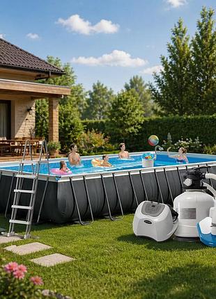 Каркасний басейн intex 26378-16 975 х 488 х 132 см (150мл/11г/год, 10 500 л/год, драбина, тент, підстилка, набір для догляду,