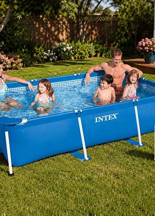 Каркасний прямокутний басейн intex 28270-3 220 х 150 х 60 см блакитний metal frame з насосом 2 006 л/ч тентом та підстилкою