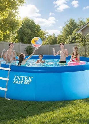 Большой надувной бассейн intex 26166 457×107 см 11775 л (с фильтр-насосом 3 785 л/ч, лестница, тент, подстилка)