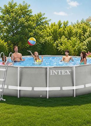 Каркасний басейн intex 26720-1 427 х 107 см великий сімейний басейн з драбиною тентом та підстилкою