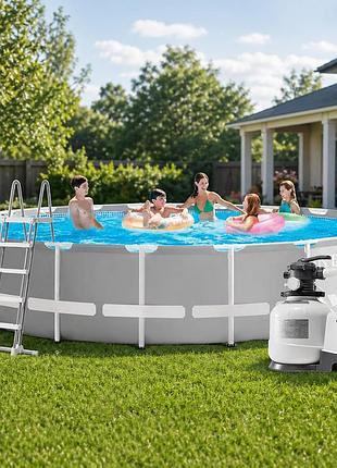 Каркасний басейн intex 26756-8 610 х 132 см 32695 л повний комплект (піщаний насос 12 000 л/год, драбина, тент, підстилка)