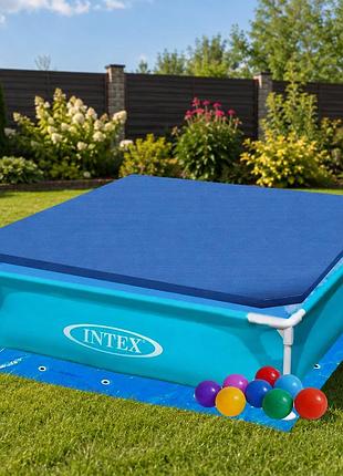 Детский каркасный бассейн intex 57173-2 122×122×30 см квадратный бассейн с тентом подстилкой и шариками 10 шт.