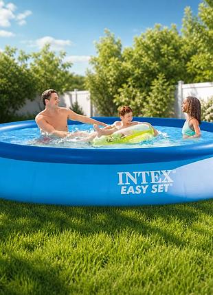 Надувной круглый бассейн intex 28130 366×76 см 5621 л без насоса большой семейный easy set синий