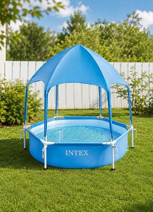 Дитячий каркасний басейн intex 28209 183×38 см басейн з навісом та душем для комфортного літнього відпочинку
