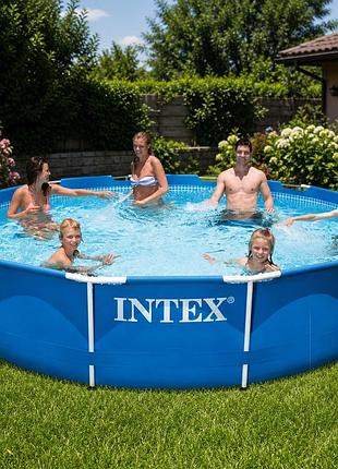 Каркасний басейн intex 28212 366×76 см 6503 л з насосом 2006 л/год круглий metal frame синій
