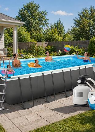 Каркасный бассейн intex 26368, 732 х 366 х 132 см (7 г/ч - 7 900 л/ч, лестница, тент, подстилка, набор для ухода, сетка)