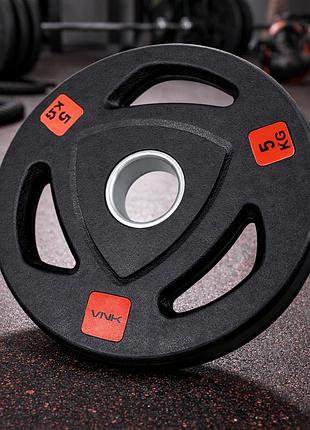 Диск для штанги vnk black 5 кг (1 шт) полиуретановый олимпийский 51 мм
