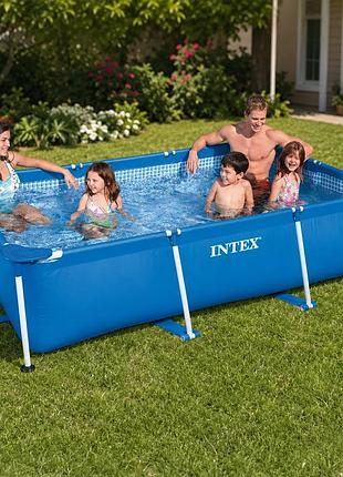 Каркасний прямокутний басейн intex 28270-2 220×150×60 см metal frame з тентом та підстилкою для захисту