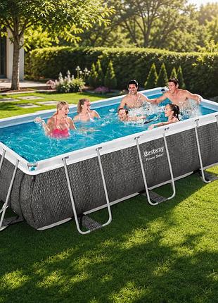 Каркасний прямокутний басейн bestway power steel 56721-0 404x201x100 см ротанг чаша та каркас