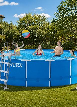 Каркасний круглий басейн intex 28242, 457 x 122 см (3785 л/год, драбина, тент, підстилка)