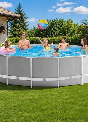 Каркасний басейн intex 26726-0 prism frame 457×122 см 16805 л преміум круглий басейн сірий (чаша, каркас)