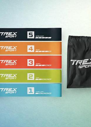 Набір резинок для фітнесу trex sport tx-065rbv 5в1 1-18кг латексні стрічки опору 60см з чохлом