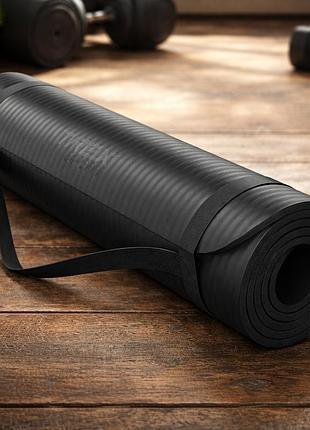 Килимок для йоги та фітнесу trex sport tx-018ngm nbr 180×60×1см протиковзкий з ремінцем чорний