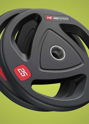 Олімпійські прогумовані диски набір hop-sport 25 кг (2 шт) чавун у гумі ергономічні ручки отвір 51 мм
