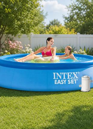 Надувной бассейн intex 28108 244×61 см 1942 л с насосом 1250 л/ч детский круглый easy set