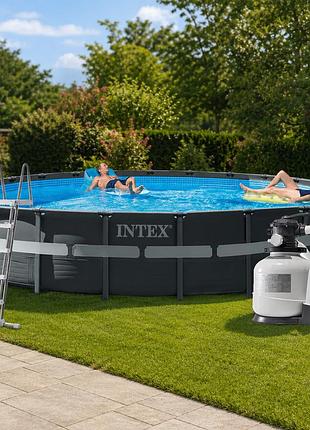 Каркасный круглий бассейн intex 26340 732 x 132 см (10 500 л/ч, лестница, тент, подстилка)