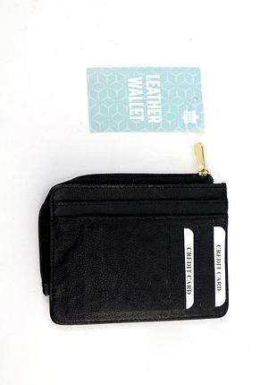 Кредитниця шкіряна 12х9 см чорний leather wallet