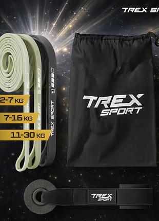 Набор фитнес-лент power band trex sport tx-003pb 3в1 2-30кг 100% латекс длина 202см