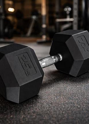 Гантеля шестигранна прогумована 25 кг trex sport tx-250rd професійна чавунна гекс-гантель для дому та залу чорна