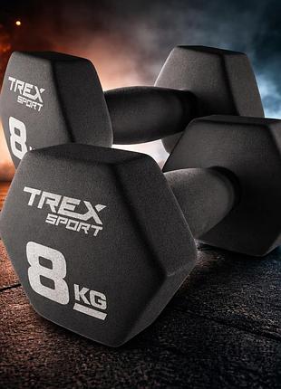 Гантели для фитнеса неопреновые trex sport tx-080vd 2x8 кг чугунные шестигранные для домашних силовых тренировок