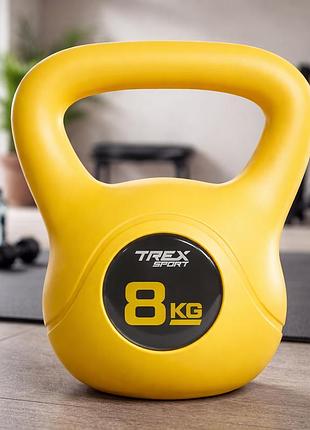 Гиря виниловая 8 кг trex sport tx-008ckb желтая композитная kettlebell с эргономичной ручкой и плоским дном