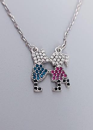 Серебряное колье "поцелуй" с камнями из кубического циркония. 45 см.