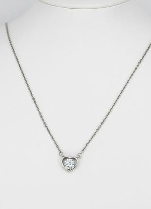 Серебряное колье "сердце" с камнем из кубического циркония. 50 см.