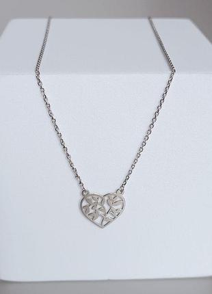 Серебряное колье "сердце". 45см. 3