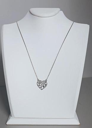 Серебряное колье "сердце". 45см. 4