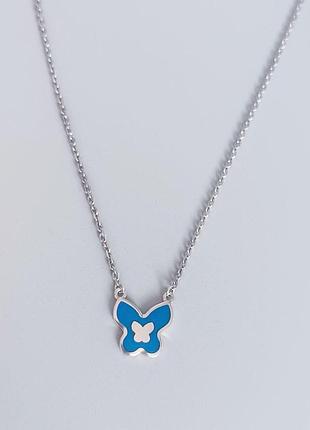Серебряное колье "бабочка". 38 см.+5 см