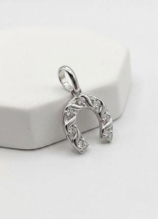 Серебряная подвеска «подкова» с кубическим цирконием.
