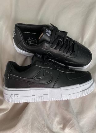 Кроссовки женские кроссы кожа nike air force 1 pixel black