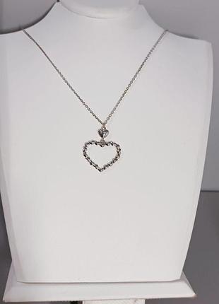 Серебряное колье "сердце". 40см.