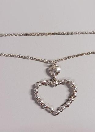 Серебряное колье "сердце". 40см. 2
