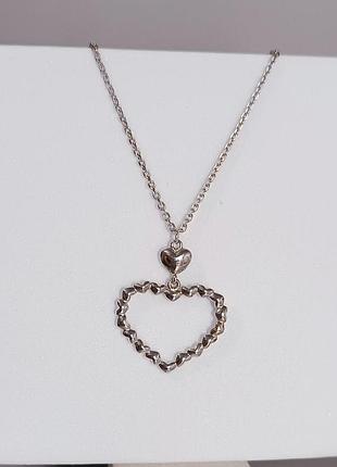 Серебряное колье "сердце". 40см. 3