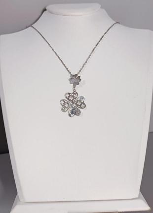 Серебряное колье "два клевера". 50см.