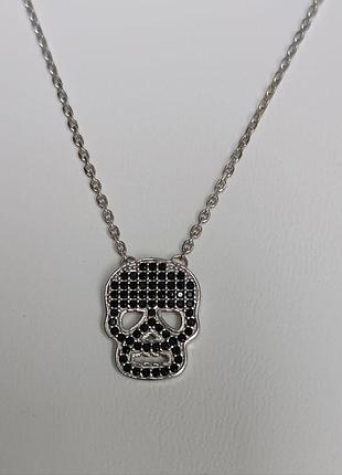 Срібне кольє "череп" з камінням із кубічного цирконію. 50 см.