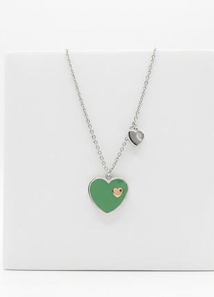 Серебряное колье "два сердца". 45см.