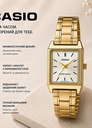 Женские часы casio ltp-v007g-9e, кварцевые, стальной браслет, wr 30 м