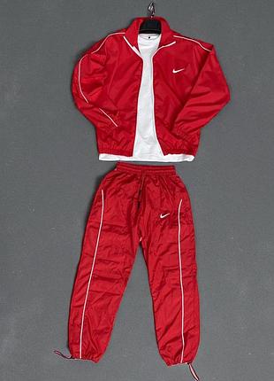 Красный спортивный костюм nike из плащёвки, мужской комплект найк на молнии, ветровка со штанами из плащёвки s