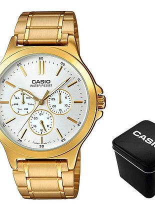 Чоловічий годинник casio mtp-v300g-7a, мультифункціональний, сталевий браслет, wr 30 м