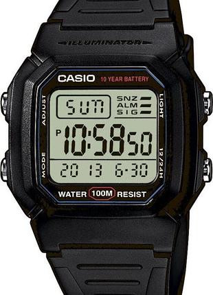 Электронные часы casio w-800h-1a, подсветка, полимерный ремешок, wr 100 м