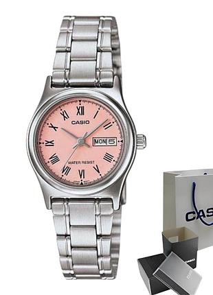 Женские часы casio ltp-v006d-4b, кварцевые, стальной браслет, wr 30 м