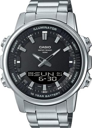 Мужские аналогово-цифровые часы casio amw-880d-1a, стальной браслет, wr 50 м