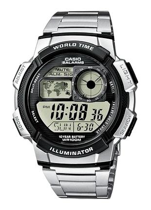 Електронний годинник casio ae-1000wd-1a, підсвічування, сталевий браслет, wr 100 м